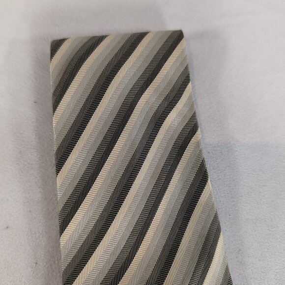 Profilo Studio 100% Silk Tie Men's Neck Diagonal Striped Silver Grey Yellow Gold - Picture 7 of 10
